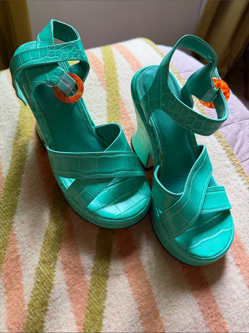 Sam Edelman Turquoise Platform Sandals with Ankle Strap